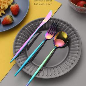 Durable High Grade Stainless Steel Plate Cutlery Set Rainbow Color Knife Spoon Fork Traditional <b>Flatware</b> for Wedding At Low Cost - Product Image 4