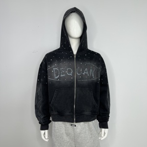 เสื้อฮู้ดซิป Dequan ประดับเพชรเทียม สไตล์สตรีทแวร์สำหรับผู้ชาย ผ้าฝ้ายเฟรนช์เทอร์รี่ มีกระเป๋าหน้าและลายพิมพ์กลิตเตอร์ - Product Image 6