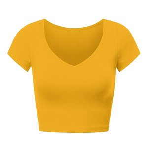 เสื้อครอปสีเหลืองมัสตาร์ดสำหรับผู้หญิง |   เสื้อยืดคอกลมแขนสั้นทรงหลวมผ้าฝ้าย 100% สไตล์ลำลอง |   โลโก้ซัมเมอร์เบสิคส์ - Product Image 1