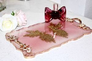 HANDMADE ANGEL Inspired Resin tray <b>Large</b> Rose Gold Glitter Resin tray, FRIENDSHIP Tray, Valentines <b>Gift</b>, Perfume Tray, Geode Res - Product Image 3