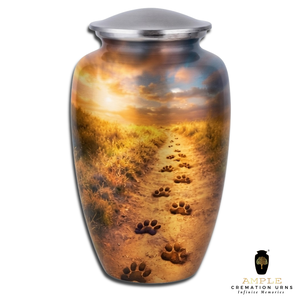 <b>Large</b> Dog Cremation <b>Urn</b> with Paw Prints Trail Design Eco-Friendly Durable Aluminum 220 Cubic Inch Capacity Secure Lid - Product Image 2