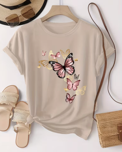 Women's Floral Embroidered Soft Stretch Casual T-Shirt-Short <b>Sleeve</b> Crew Neck Loose Fit for Spring/Summer - Product Image 1