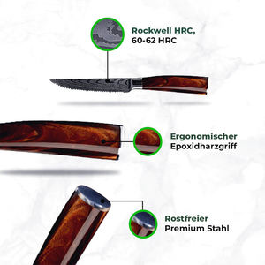 10 Pcs <b>Knife</b> <b>Set</b> Damascus Kitchen <b>Knife</b> Laser Pattern Stainless Steel with Brown Resin Handle Factory Wholesale - Product Image 5