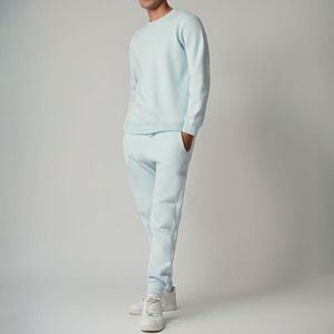 Ensemble de survêtement en molleton bleu clair, sweat-shirt à col rond à manches longues et pantalon de jogging à la cheville, vêtements décontractés unisexes pour toutes les saisons - Product Image 1