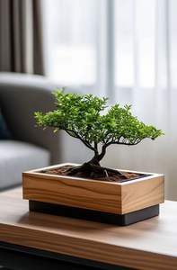 Mini pots en bois avec plantes vivantes Peperomia obtusifolia et Opuntia microdasys – Jardinières décoratives d'intérieur pour plantes succulentes - Product Image 3