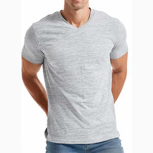 T-shirt pour homme gris clair à col en V, 100% coton, décontracté, manches courtes, respirant, séchage rapide, été, gym, usage quotidien, doux et confortable - Product Image 1