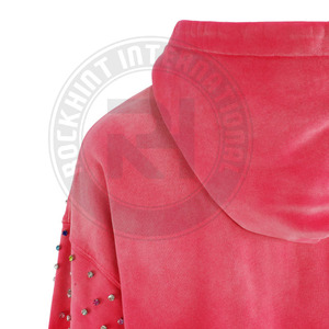 Sudadera de Felpa de Algodón Grueso para Mujer, Color Rojo, con Pedrería, para Impresión de Cristales Personalizada, Marca Privada OEM - Product Image 5
