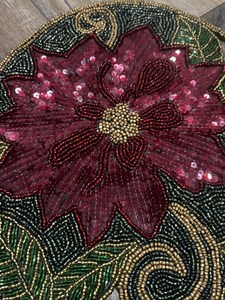 Oval Fabric Table <b>Runner</b> <b>Christmas</b> Poinsettia Beaded Design Handmade Mats & Pads - Product Image 3