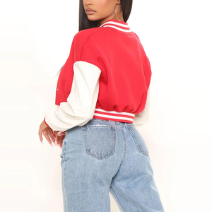 Ladies Varsity Crop <b>Top</b> Jackets Custom Blank Cropped Varsity Jacket With Wool Sleeves Buy Buy Women Varsity Crop <b>Top</b> Jackets - Product Image 4