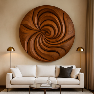 Escultura de Pared Redonda de Madera Tallada a Mano con Relieve de Ondas, Arte Mural Moderno y Orgánico, Arte de Pared de Madera Tallada a Mano, Escultura Abstracta - Product Image 4