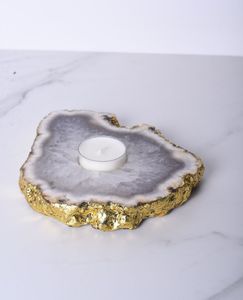 Venta al por mayor de candelabros de cristal natural Gran Idea de regalo Material de piedra con borde dorado para la decoración del hogar y de la boda - Product Image 2