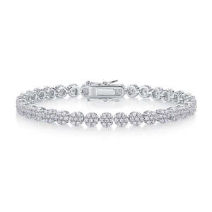 Luxurious Platinum Plated S925 Silver Flower Design Tennis <b>Bracelet</b> Set High Quality Moissanite Light Luxury Stylish Fashionable - Product Image 3
