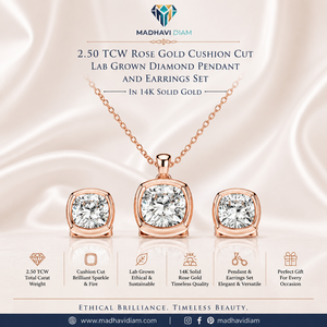 14K <b>Solid</b> Rose <b>Gold</b> Cushion Cut Lab Grown Diamond <b>Pendant</b> Necklace and Stud Earrings Jewelry Set 2.50 TCW - Product Image 1
