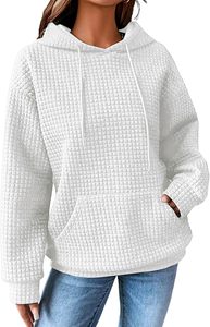 Sudadera con Capucha de Punto Waffle, Color Sólido, Diseño Holgado con Bolsillos, Ropa Casual de Otoño, Unisex, 2026 - Product Image 4