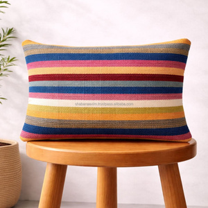 Housse de coussin lombaire longue beige moutarde tissée à la main, motif rayé color block, coussin décoratif texturé pour canapé - Product Image 3