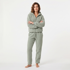 Latest Design Custom GSM <b>Sherpa</b> Fleece Tracksuit Full Zip Hoodie And <b>Jogger</b> Pant For Ladies Winter Wear Two Piece Set - Product Image 6