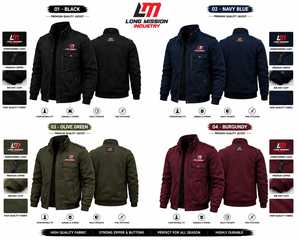 <b>LONG</b> MISSION INDUSTRY <b>Men's</b> Bomber <b>Jacket</b> Front Logo Canvas Workwear Style Zipper Closure Durable Breathable Multi Pockets - Product Image 6