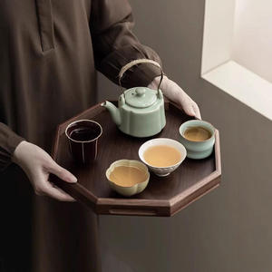 Bandeja de Servir de Madera Geométrica Moderna, Bandeja Decorativa Octogonal para Mesa de Centro, Decoración del Hogar y Hostelería - Product Image 3