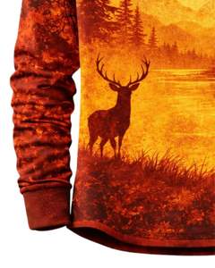 Camisa Henley con estampado de paisaje para hombre, color naranja y rojo atardecer, manga larga, cierre de botones, estilo casual para exteriores, top ligero y moderno - Product Image 6