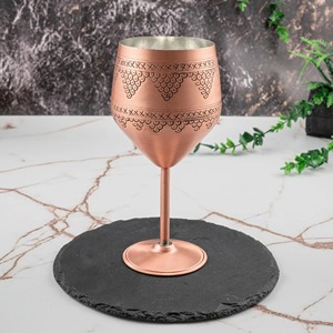 Copa de vino de cobre grabada por un diseñador, estilo real, con tallo, ideal para vino, cócteles, mesa de comedor y regalos. - Product Image 1