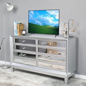 Mobile TV FCH in Argento con 4 Cassetti a Sinistra e 4 Cassetti a Destra, Maniglia a Forma di Diamante - Product Image 1