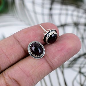 Garnet 925 Sterling <b>Silver</b> <b>Stud</b> Earrings Fine Gems for Wedding Engagement Anniversary Gifts with Oval Shape Cut Gemstone - Product Image 1