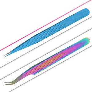 Pinzas profesionales para extensión de pestañas con agarre de diamante, Punta puntiaguda, servicios OEM de acero inoxidable, suministros de belleza de etiqueta privada - Product Image 3