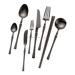 Meilleure vente noir 8 pièces Vintage vaisselle en acier fini miroir ensemble de couverts 18/10 mariage salle à manger hôtel Restaurant - Product Image 1