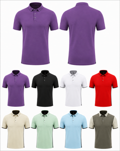 เสื้อโปโลผู้ชายแขนสั้นสีม่วง ผ้าถัก สีพื้น สไตล์ลำลอง ทรงปกติ ดีไซน์ติดกระดุมด้านหน้า - Product Image 1