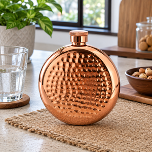 Handmade Hammered <b>Copper</b> Hip Flask, Round Pocket Flask with <b>Screw</b> Cap, Luxury Metal Gifts for Men, Wholesale OEM Custom Bulk! - Product Image 3