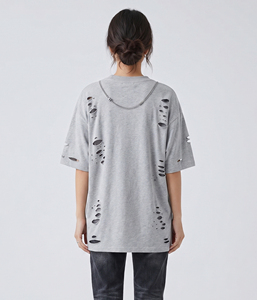 Oversized Distressed T-Shirt Women 100% Cotton Drop Shoulder Distress Tee Shirt Ladies Crew Neck Short Sleeve Distressed T Shirt - Product Image 2