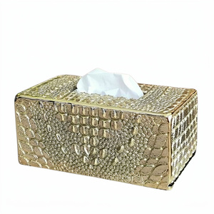 Caja de pañuelos de diseño de forma Rectangular chapada en oro, accesorios de baño de Metal de aluminio, caja de pañuelos de alta calidad - Product Image 1