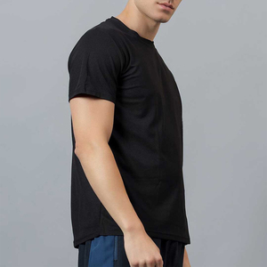 T-shirt noir à manches courtes pour homme, color-block, séchage rapide, tricoté, sportif, coupe classique - Product Image 3