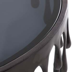 Table basse noire moderne avec base en résine effet goutte d'eau, mobilier de salon contemporain, design décoratif, plateau en verre trempé - Product Image 3