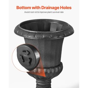 Lot de 2 pots de fleurs classiques noirs en plastique de 9,8 x 16,5 pouces, polyvalents pour l'intérieur et l'extérieur, vase pour mariage, véranda, jardinières - Product Image 5