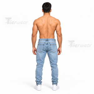 <b>Men</b> High Quality Ripped Distressed Denim <b>Jeans</b> Straight <b>Fit</b> Casual Light Blue Cotton Breathable Summer Style denim Pants - Product Image 4
