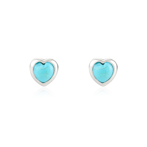 14K Gold Bezel Set <b>Turquoise</b> Heart <b>Stud</b> <b>Earrings</b> Trendy Vintage Gift for Daughter - Product Image 2