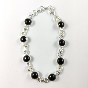 Manufacturer 925 <b>Silver</b> Black Onyx <b>Bracelet</b> Round Gemstone Link Chain <b>Adjustable</b> Fine Jewelry Wholesale - Product Image 2