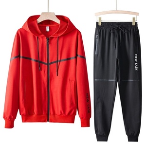 New Styles Trending Men's Front Zip <b>Up</b> Enclosure Zip Pocket Pant Hooded Track Suit Zipper Drawstring Hoodie Sweat Suit With Hood - Product Image 2