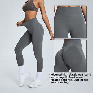 Leggings de yoga personnalisés, solides, respirants, à séchage rapide, taille haute, écologiques, pour femmes et hommes, pour la gym, l'entraînement, compression, sans couture, effet beurre - Product Image 2