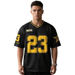 เสื้อฟุตบอลอเมริกันตาข่ายสีดำสำหรับผู้ชาย ระบายอากาศได้ดี ผลิตจากโพลีเอสเตอร์ คอวี ทรงปกติ ชุดทีม ผลิตจำนวนมาก - Product Image 4