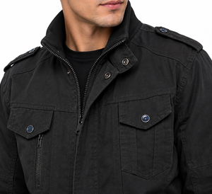 <b>Men</b>’s Black <b>Utility</b> <b>Jacket</b> Casual Cotton <b>Jacket</b> Full Zip Front Outerwear Stand Collar <b>Jacket</b> with Multiple Pockets Shoulder - Product Image 4