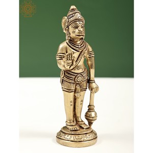 Estatua de Hanuman de latón de 5 pulgadas hecha a mano pequeña escultura de bendición hecha en India - Product Image 2