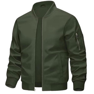 Blouson bomber vert pour homme, col montant, fermeture éclair, couleur unie, polyester, vêtement d'extérieur décontracté, coupe classique, pour l'automne - Product Image 3