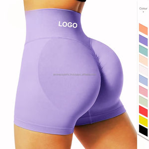 Short d'exercice de fitness taille haute sans couture pour femmes, leggings de yoga de style lavé avec logo personnalisé - Product Image 4