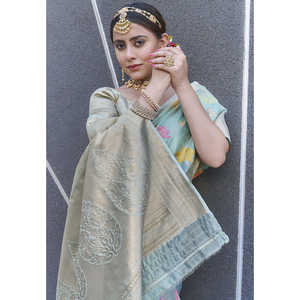 Sari de soirée en organza bleu ciel tissé Zari Elite Weaves - Product Image 2