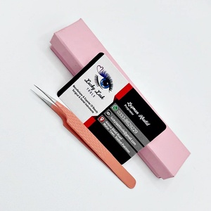 Pince à épiler droite enduite de poudre nue pointe en fibre d'acier inoxydable solide marque privée pince à épiler extension de cils beauté durable - Product Image 5