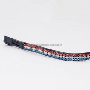 Banda de ceja de caballo de cuero de búfalo negro Premium para brida con cadena decorativa de 3 filas de cristales multicolores diamantes de imitación mega Bling - Product Image 3