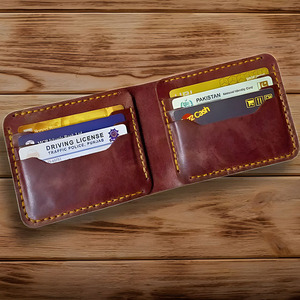 Minimalist <b>Black</b> <b>Leather</b> Bifold Handmade <b>Wallet</b> With Handstitching Built With Multiple Card Slots and Currency Pocket Travel - Product Image 5