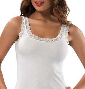 Women's <b>White</b> <b>Lace</b> Trim Knitted Tank Top Scoop Neck Casual Breathable Solid Color Top - Product Image 1